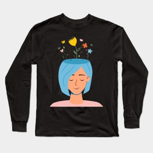 Woman With Flowers On Her Head Long Sleeve T-Shirt